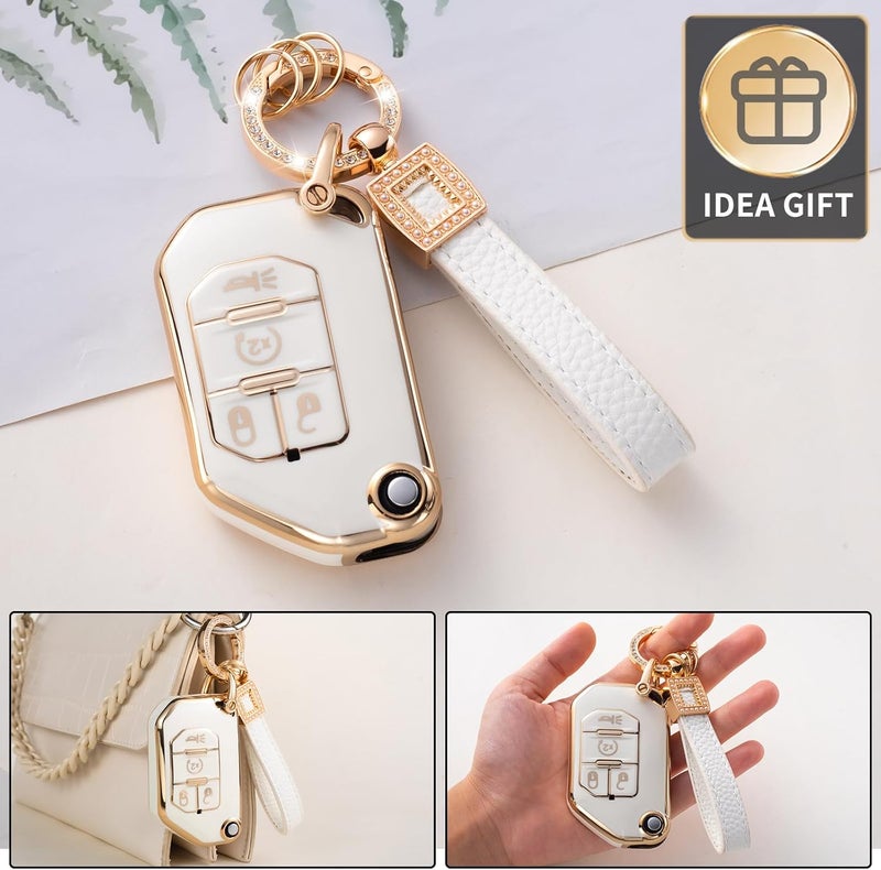 CACARLIKE for Jeep Key Fob Cover with Leather Lanyard, Fob Case Compatible with 2018 2019 2020 2021 2022 Wrangler Gladiator JL JLU Rubicon Smart Key Protector Holder - Image 4